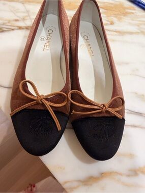 Velvet brown and black ballet flats- similar to Chanel